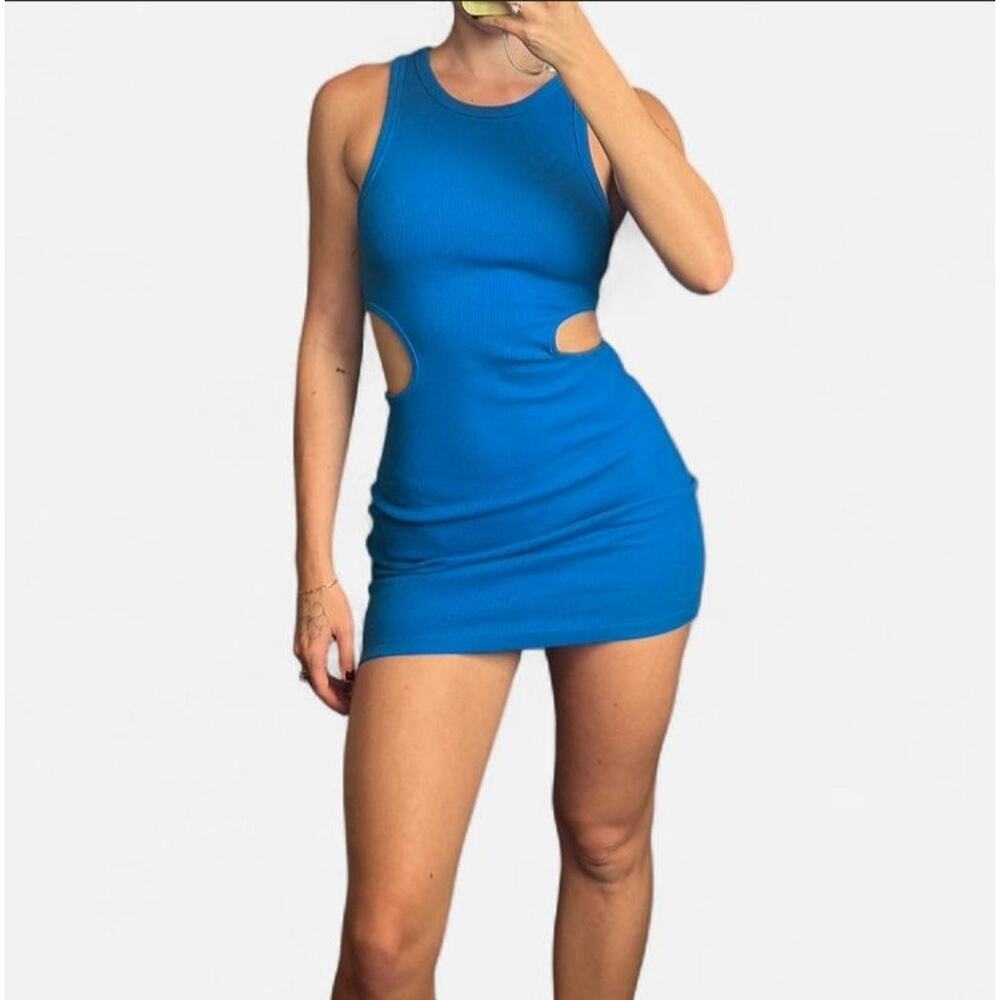 Zara Blue Side Cut Out Ribbed Mini Dress S
